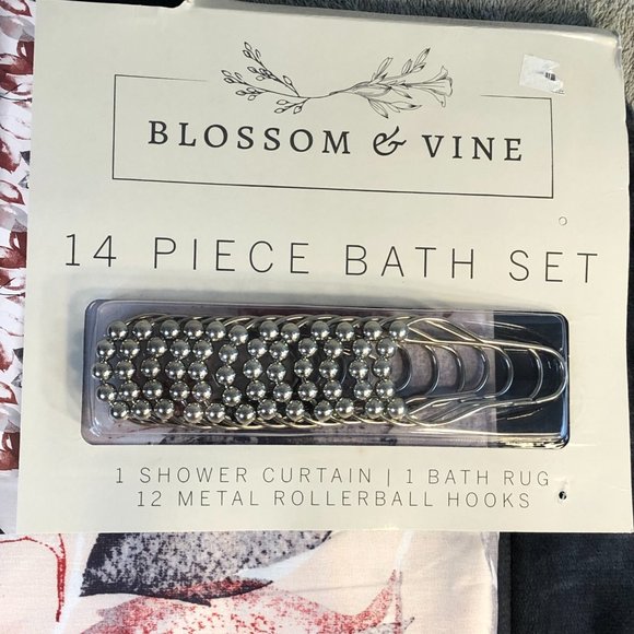 NEW Blossom & Vine 14 Piece Bath Set Shower Curtain Set With Bath Rug - Picture 3 of 10